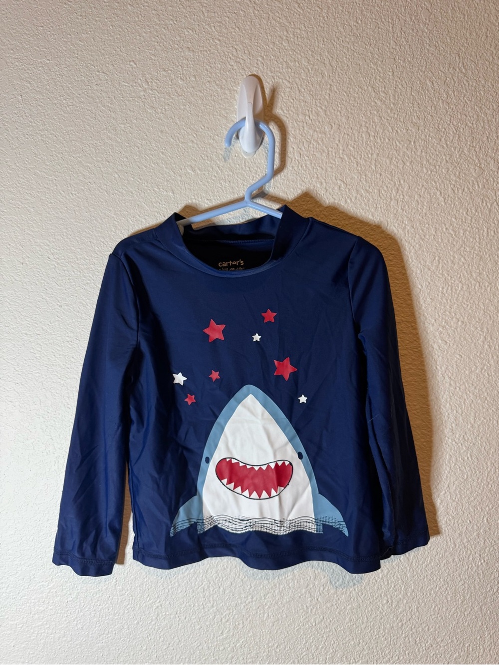 Carter's Navy Long-Sleeve Shark Tee with Red Stars